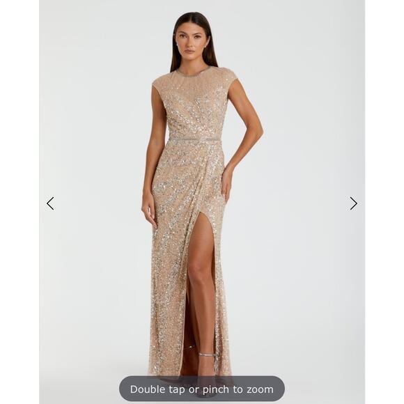 Mac Duggal Women's 5619 Plus Size 20 Nude Beige Beaded Sequin Gown Formal Dress - Picture 1 of 16